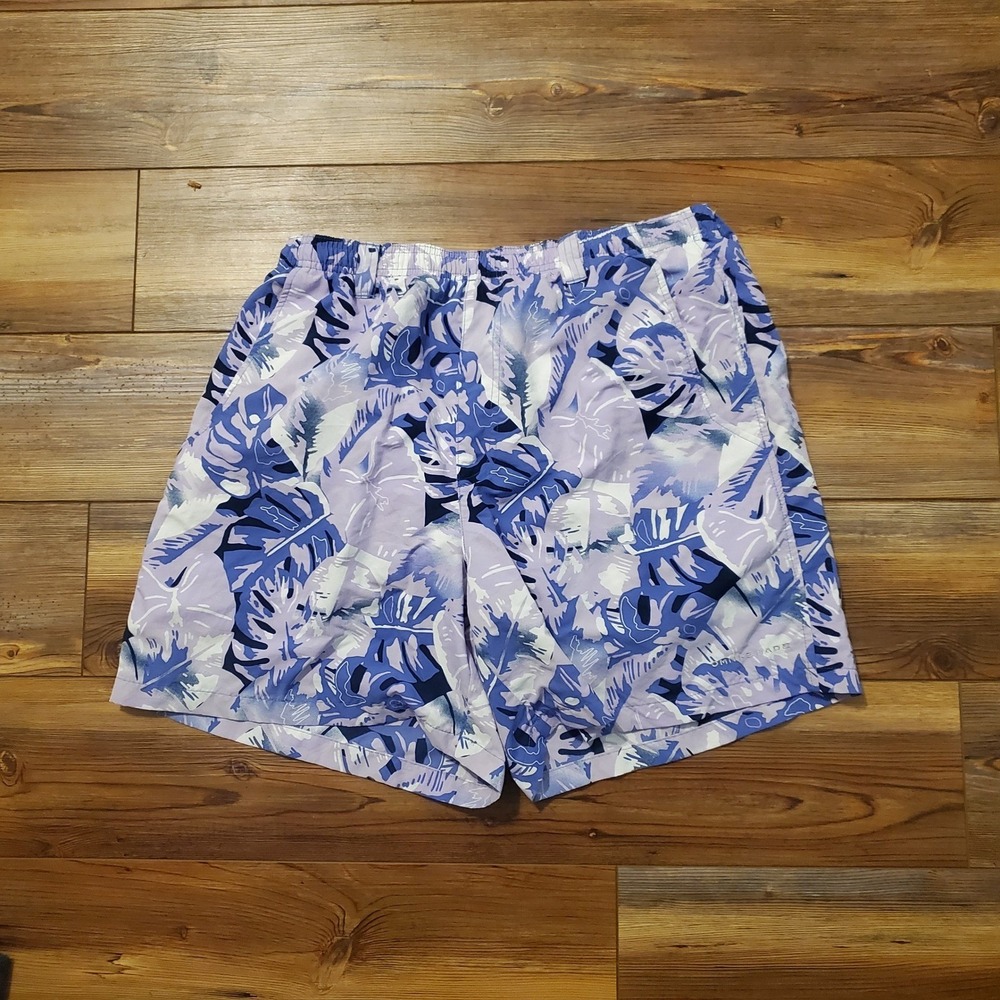 Columbia PFG Purple Blue Tropical Floral Fishing Shorts Mens MEDIUM 6in Inseam